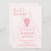 エレガント赤面ピンクハートQRコードブライダルシャワー 招待状 (正面/裏面)