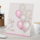 エレガント赤面ピンクバルーン誕生日ギフトカード 台座サイン (インサイチュ)