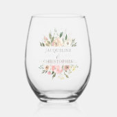 エレガント赤面ピンクパーソナライズされたフローラ結婚ズ ステムなしワイングラス (正面)