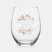 エレガント赤面ピンクパーソナライズされたフローラ結婚ズ ステムなしワイングラス (裏面)