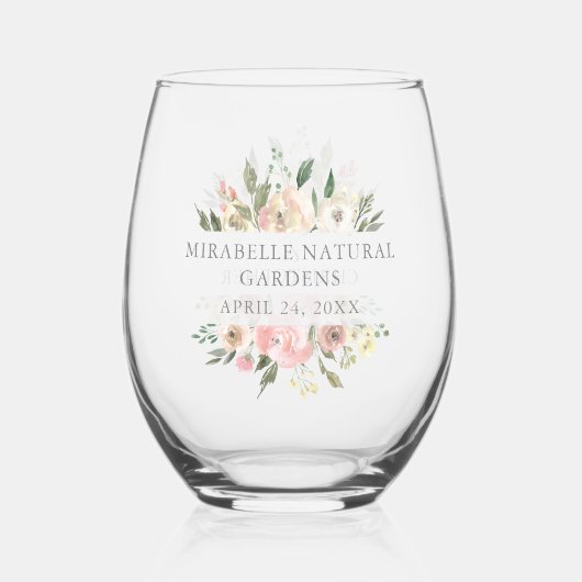 エレガント赤面ピンクパーソナライズされたフローラ結婚ズ ステムなしワイングラス (裏面)