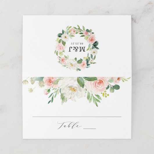 エレガント赤面ピンクパーソナライズされたフローラ結婚ズ プレイスカード (外部開封)