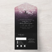 エレガント赤面ピンクパープルハートリーフツ結婚リー オールインワン招待状 (内側)