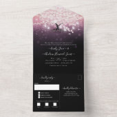 エレガント赤面ピンクパープルハートリーフツ結婚リー オールインワン招待状 (内側)