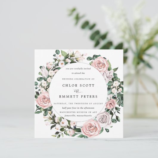 エレガント赤面ピンクパープルフローラ結婚ズ 招待状 (スタンド正面)