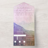 エレガント赤面ピンクパープルマウンテンリゾ結婚ート オールインワン招待状 (内側)