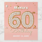 エレガント赤面ピンクパール金ゴールド60誕生日 ワインラベル (シングルラベル)