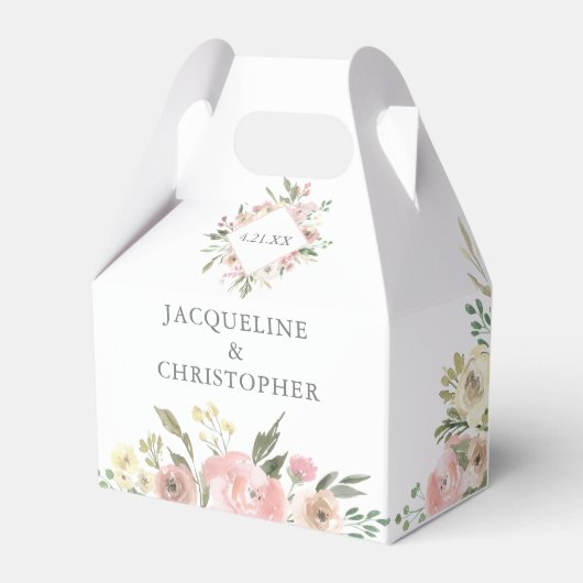 エレガント赤面ピンクピーニーフローラ庭園の結婚式 フェイバーボックス (正面サイド)