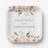 エレガント赤面ピンクピーニーフローラ春の結婚式 ペーパープレート (正面)