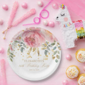 エレガント赤面ピンクピーニーフローラ80誕生日 ペーパープレート (パーティー)