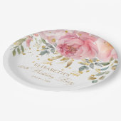 エレガント赤面ピンクピーニーフローラ80誕生日 ペーパープレート (アングル)