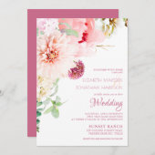 エレガント赤面ピンクピーニーホワイトフローラ結婚ズインビ 招待状 (正面/裏面)