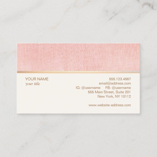 エレガント赤面ピンクフェイクリネンと金ゴールドストライプ 名刺 (裏面)