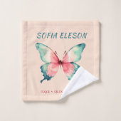 エレガント赤面ピンクフェミニンウオーターカラーバタフライ ウォッシュタオル (ウォッシュタオル)