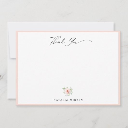 エレガント赤面ピンクフローラありがとう ノートカード (正面)