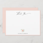 エレガント赤面ピンクフローラありがとう ノートカード (正面/裏面)