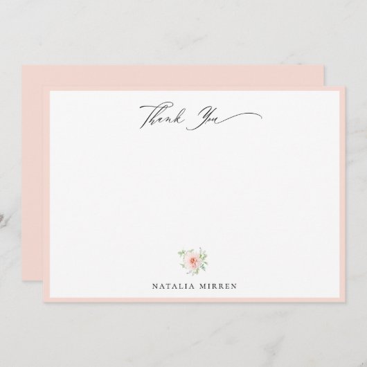 エレガント赤面ピンクフローラありがとう ノートカード (正面/裏面)