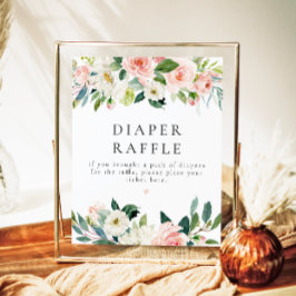 エレガント赤面ピンクフローラおむつラッフルベビー標識 ポスター