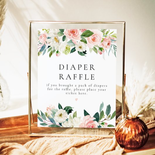 エレガント赤面ピンクフローラおむつラッフルベビー標識 ポスター
