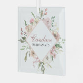 エレガント赤面ピンクフローラの結婚花嫁付きプレゼント ガラスオーナメント (正面左)