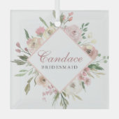 エレガント赤面ピンクフローラの結婚花嫁付きプレゼント ガラスオーナメント (正面)