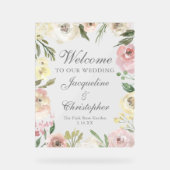 エレガント赤面ピンクフローラへようこそ結婚 アクリルサイン (正面)