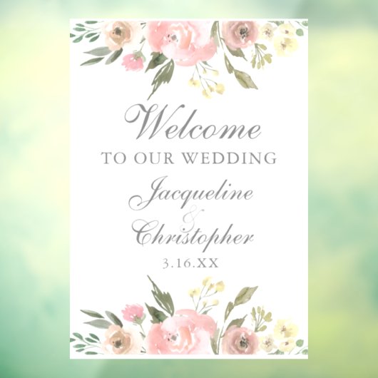 エレガント赤面ピンクフローラへようこそ結婚 ウィンドウサイン (シート3)