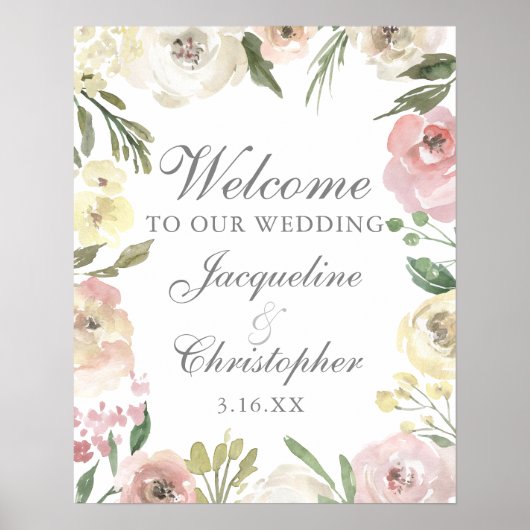 エレガント赤面ピンクフローラへようこそ結婚 ポスター (正面)