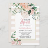 エレガント赤面ピンクフローラアジサイブライダルシャワー 招待状 (正面/裏面)