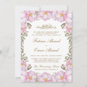 エレガント赤面ピンクフローライスラム結婚教徒 招待状 (正面)