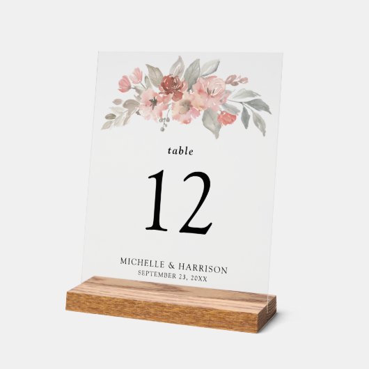 エレガント赤面ピンクフローラウォーター結婚カラー アクリルサイン (傾斜)