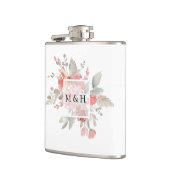 エレガント赤面ピンクフローラウォーター結婚カラー フラスク (左)