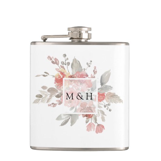 エレガント赤面ピンクフローラウォーター結婚カラー フラスク (正面)
