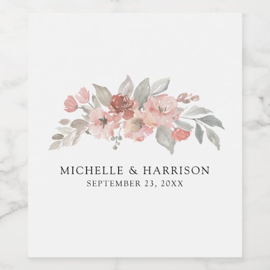 エレガント赤面ピンクフローラウォーター結婚カラー ワインラベル (シングルラベル)