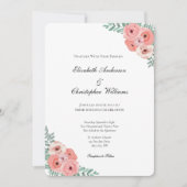 エレガント赤面ピンクフローラウォーター結婚カラー 招待状 (正面)