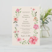エレガント赤面ピンクフローラウォーター結婚カラー 招待状 (スタンド正面)