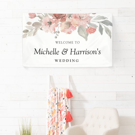 エレガント赤面ピンクフローラウォーター結婚カラー 横断幕 (インサイチュ)