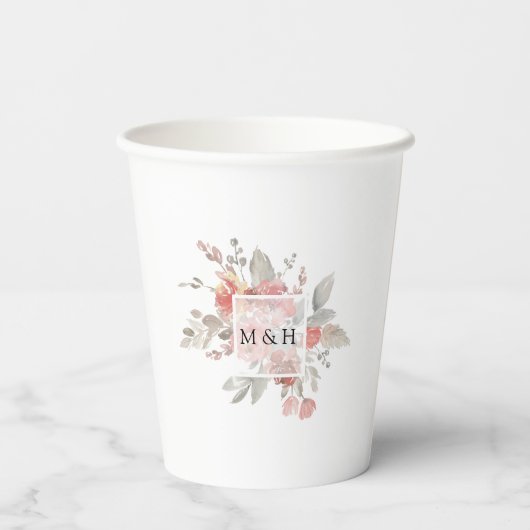 エレガント赤面ピンクフローラウォーター結婚カラー 紙コップ (裏面)