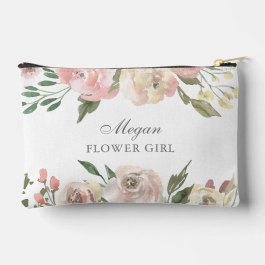 エレガント赤面ピンクフローラカスタムフラワーガール アクセサリーポーチ (裏面)