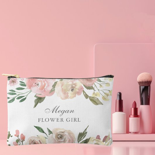 エレガント赤面ピンクフローラカスタムフラワーガール アクセサリーポーチ