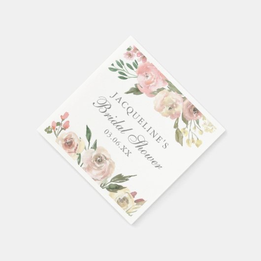 エレガント赤面ピンクフローラカスタムブライダルシャワー スタンダードカクテルナプキン (角)