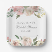 エレガント赤面ピンクフローラカスタムブライダルシャワー ペーパープレート (正面)