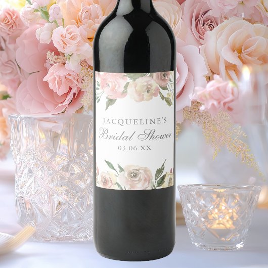 エレガント赤面ピンクフローラカスタムブライダルシャワー ワインラベル