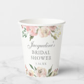 エレガント赤面ピンクフローラカスタムブライダルシャワー 紙コップ (正面)