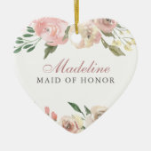 エレガント赤面ピンクフローラカスタムメイド・オブ・オーナー(花嫁付き添い人) セラミックオーナメント (正面)