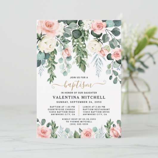 エレガント赤面ピンクフローラガーデンバプテユニークィス 招待状 (スタンド正面)