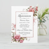 エレガント赤面ピンクフローラキンセアニェラ招待状 招待状 (スタンド正面)