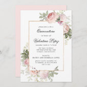 エレガント赤面ピンクフローラキンセアニェラ招待状 招待状 (正面/裏面)