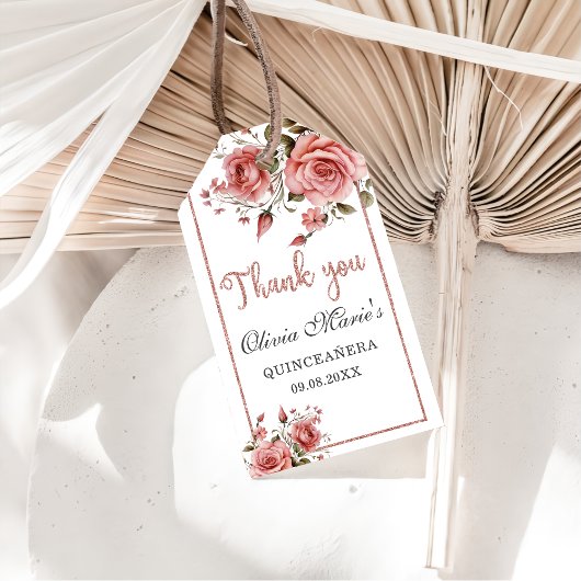 エレガント赤面ピンクフローラキンセアニェラ誕生日 ギフトタグ