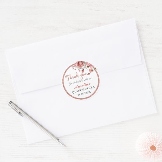 エレガント赤面ピンクフローラキンセアニェラ誕生日 ラウンドシール (封筒)